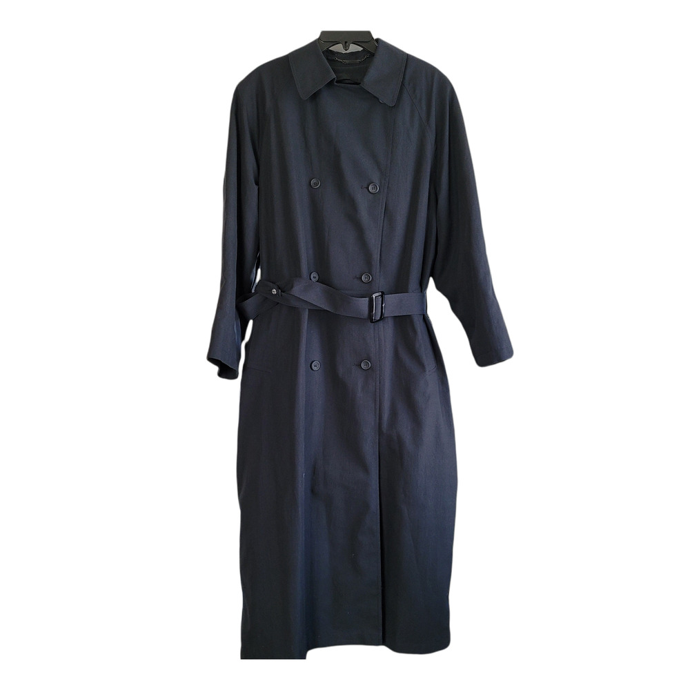 London Fog Black Double Breasted Trench Coat Zip-out Lining Size 12 Reg